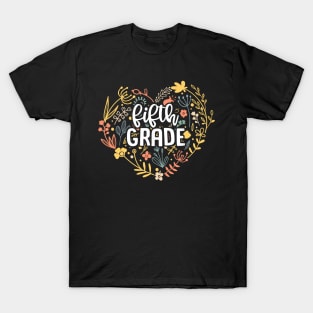 Fifth Grade Floral Heart Back To School T-Shirt